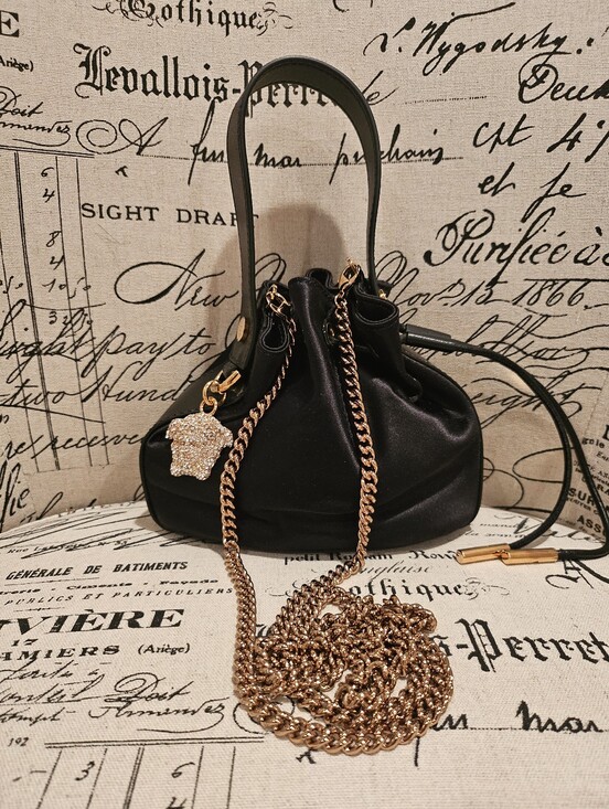 Versace Handbags - Versace Medusa Charm Evening Satin Hobo Crossbody Top Handle Bag